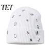 Punk Style Hat with Rhinestones Bling Rhinestone Knitted Hat, Street Knit Winter Fashionable Autumn Headwear Warm Skull Cap for Women Fashion