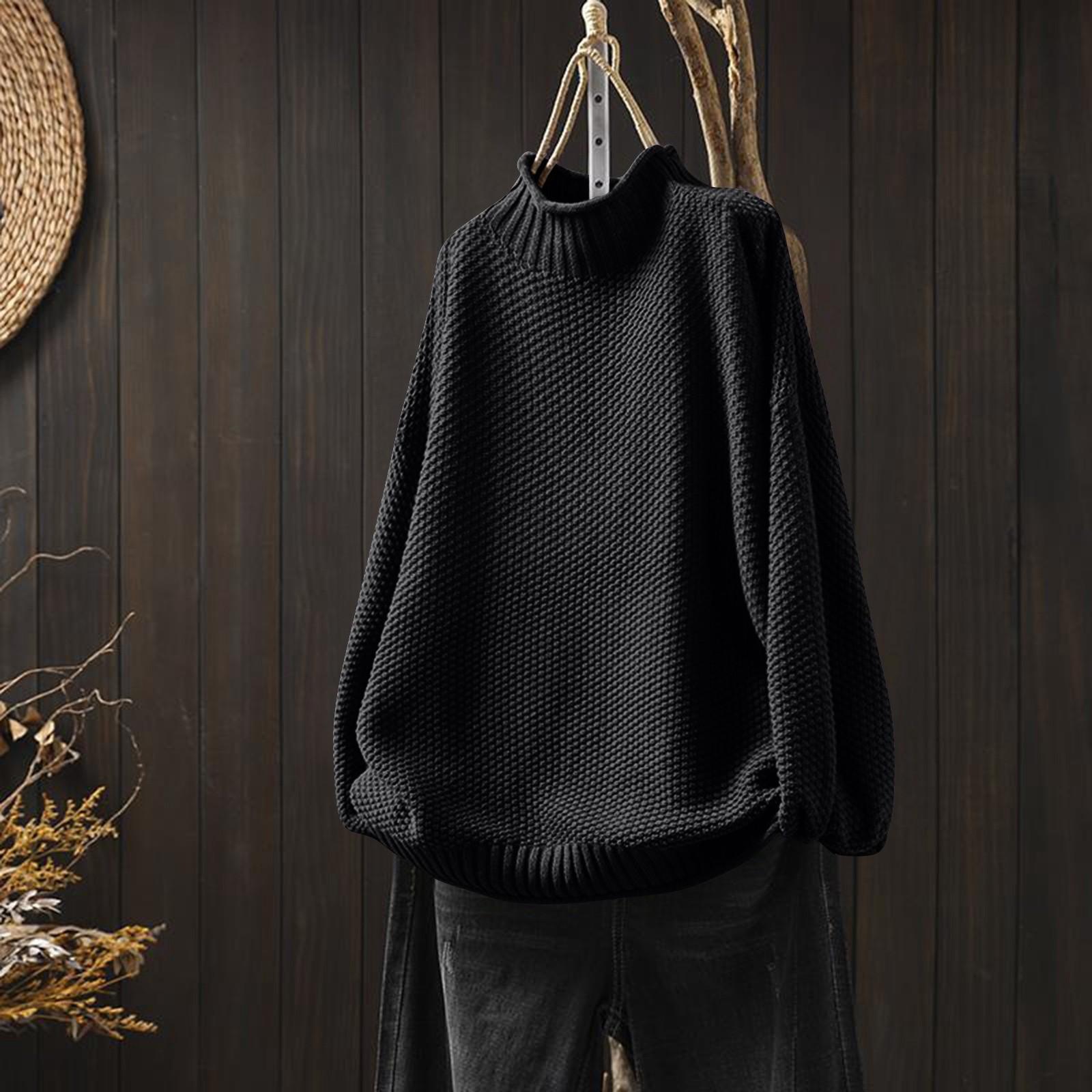 

Women s Fashion Solid Color Half High Neck Long Sleeved Casual Pullover Knitted Base Sweater Top One Size чёрный