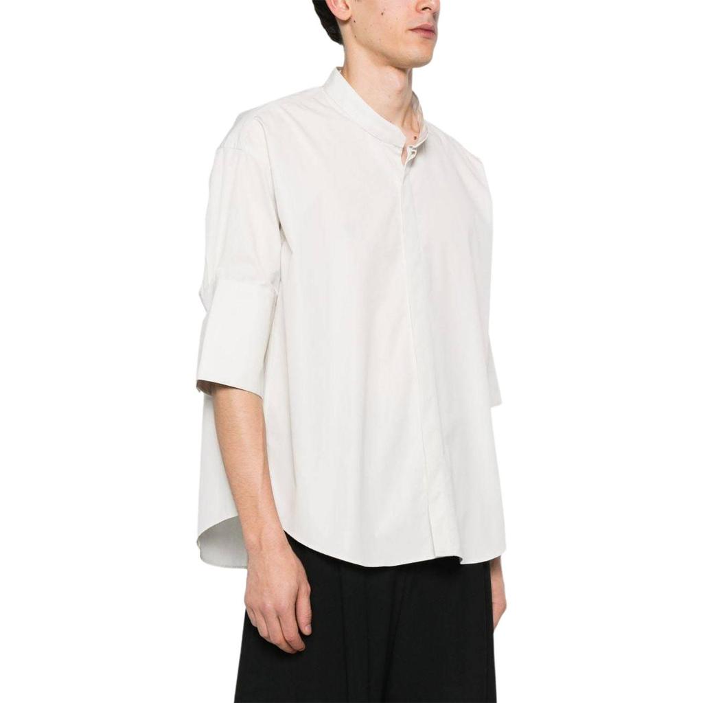 AMIPARIS Arc Hem Single Button Three Quarter Sleeve Shirt Men Shirts Light-Gray USH218CO0063-193