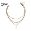High-grade Texture Jewelry Layered Cross Necklace for Women Rhinestone Crystal