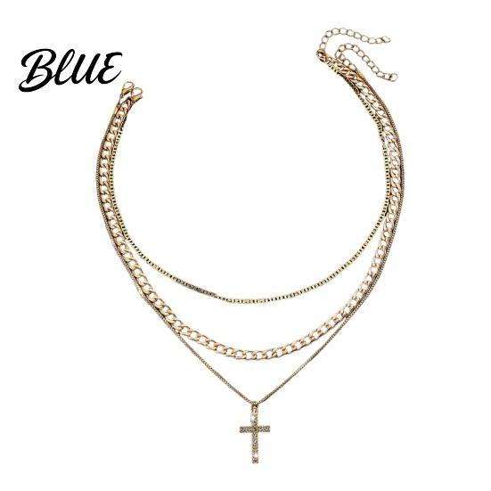 High-grade Texture Jewelry Layered Cross Necklace for Women Rhinestone Crystal