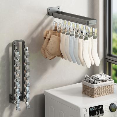 Multi-Clip Opvouwbaar Kledingdroogrek Zonder Boren Wandmontage Broekhanger Badkamer Balkon Droogrek Ondergoed Sokken Klem