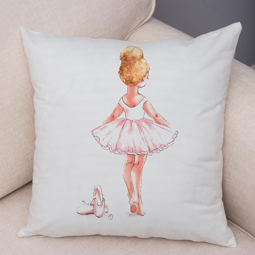 Cute Watercolor Ballerina Cushion Cover Pink Tutu Design Soft Throw Pillow Home Sofa Bedroom Decor Gift for Girls xcm