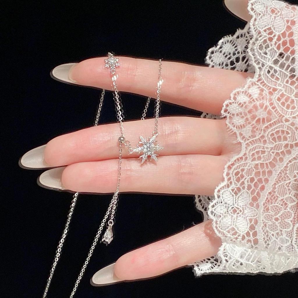 Collier Clavicule Luxe Femme Étoile Hexagramme Flocon Pompon