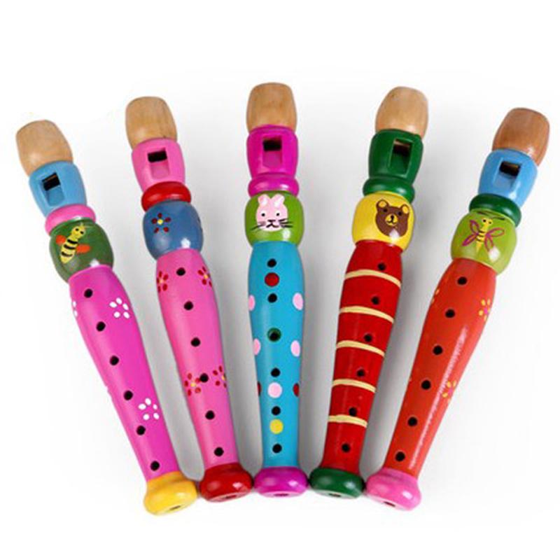 2pcs Wooden Flute 20cm Colorful Children Music Instrument Trumpet Buglet Hooter Kids Educational Learning Musical Toys TMZ