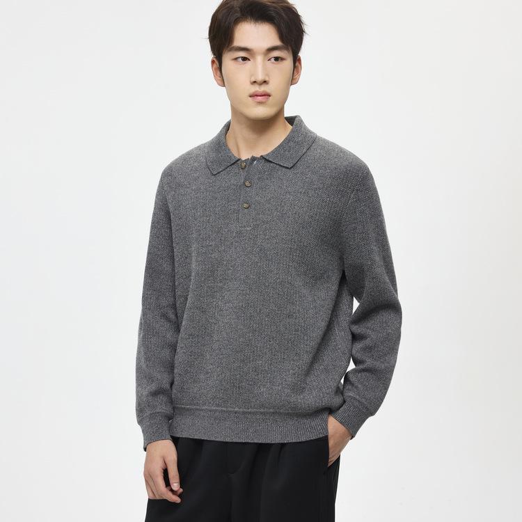 

Men s Winter 2025 Grey Wool Lapel Sweater - POLO Collar, Solid Color Base Layer Knitwear 3XL сірий