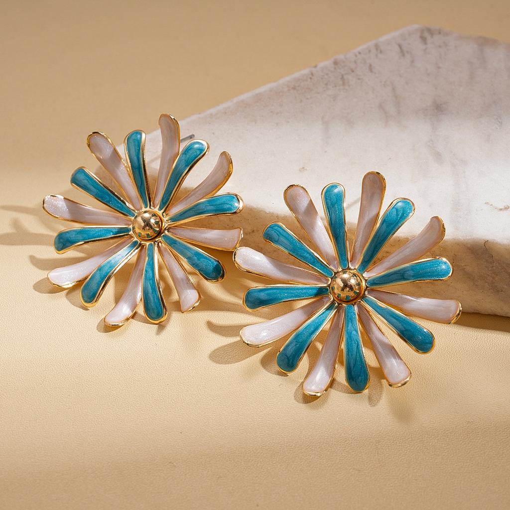 Oil drop flower petals steel needle stud earrings sweet earrings earrings