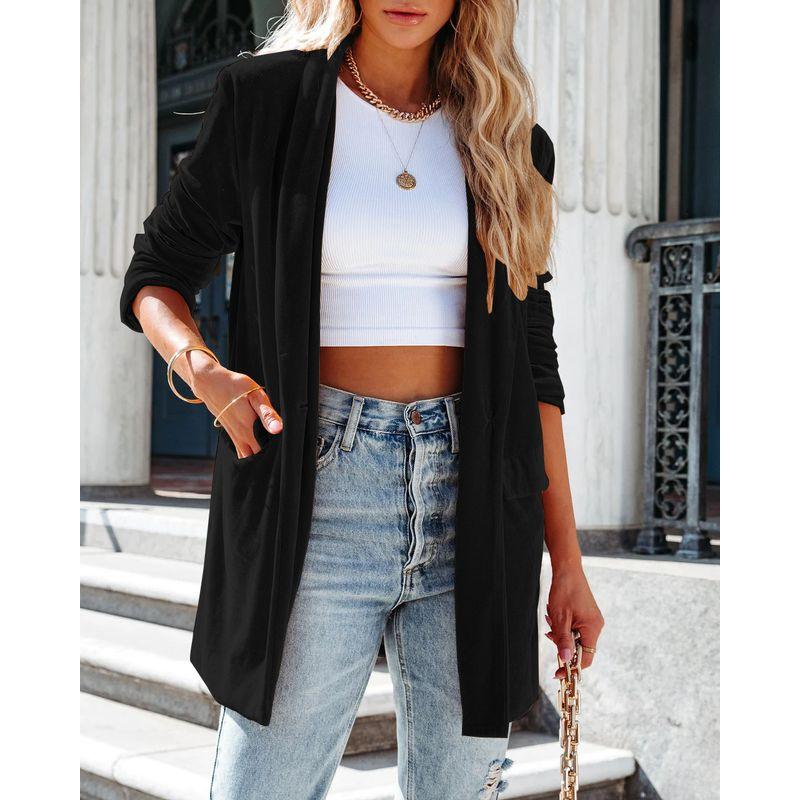 

Fashion Style Street New New Spring & Fall Winter Elegant Women s Loose Gold Velvet Stretch Pocket Long Sleeve Outwear Tide Black L