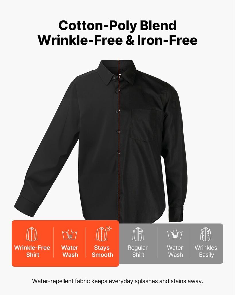 Men's Button Up Shirt, Mens Long Sleeve Wrinkle-free Button Down Dress Shirts, Slim Fit Soft Stretch Fabric for Business Casual or Formal, Work,