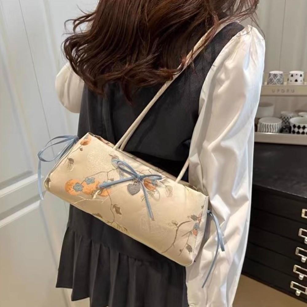 Flower Bow Shoulder Bag Chinese Style Underarm Bags All-match French Stick Handbag Travel
