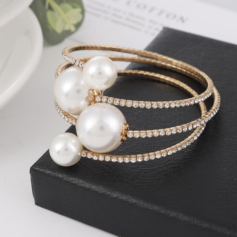 Jewelry Fashion Multi-layer Pearl Diamond Winding Spiral Bracelet Bridal Pearl Bracelet