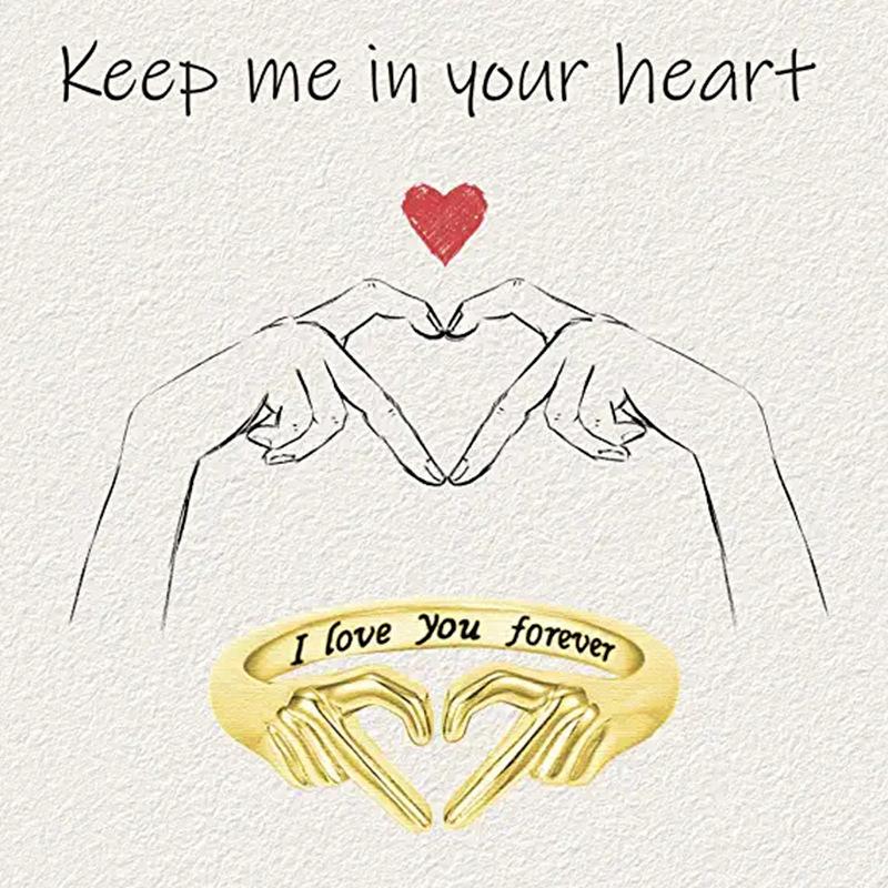 Creative Love Hug Two Hands Diamond Ring Women's Opening Adjustable Ring Heart-warming Gift Jewelry