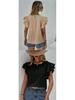 European & American Women's Casual Summer Round Neck Ruffle Batwing Short Sleeve Top