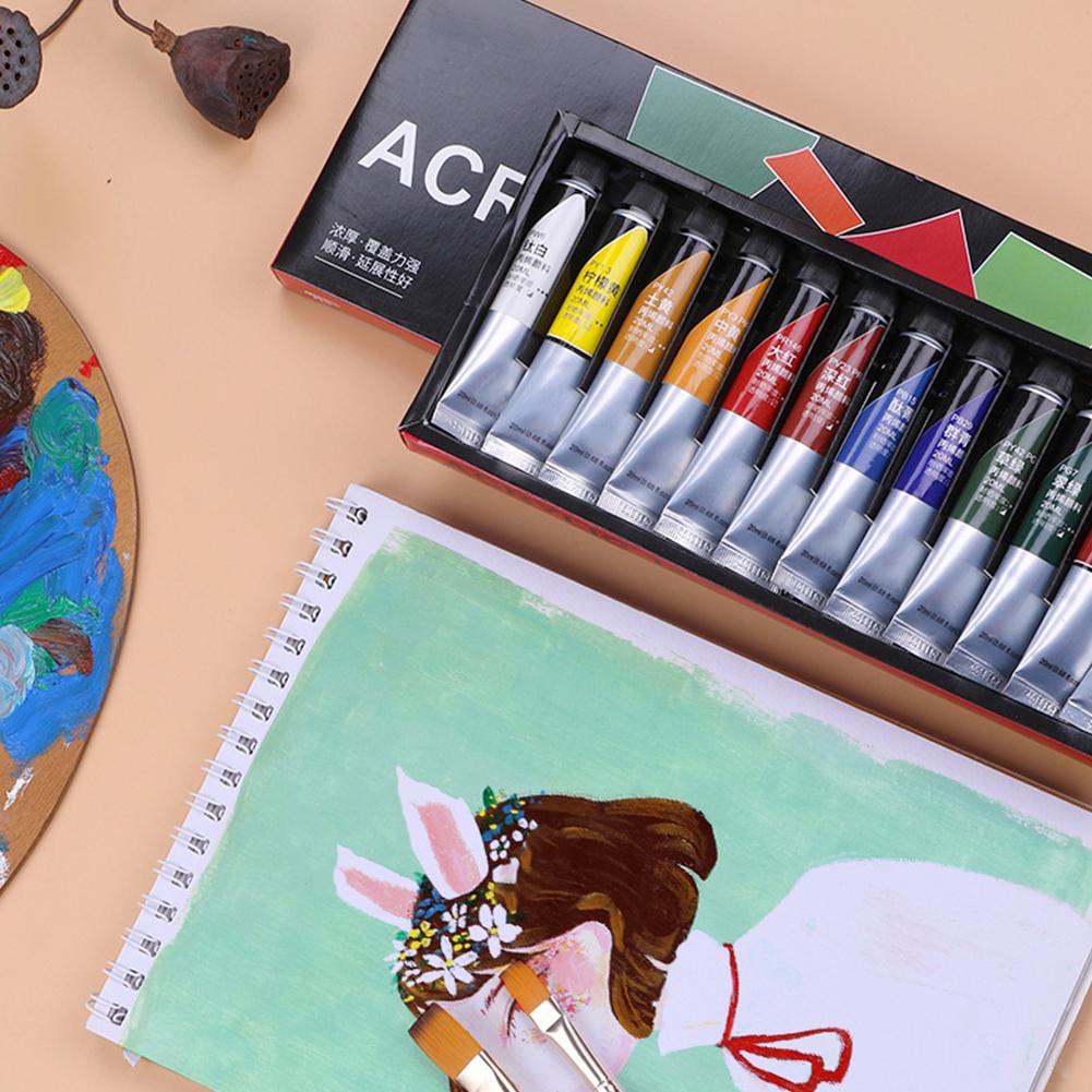 12 Color Acrylic Paint Set Hand Painted Wall Painting Pigment Paint Tube Art Drawing Supplies