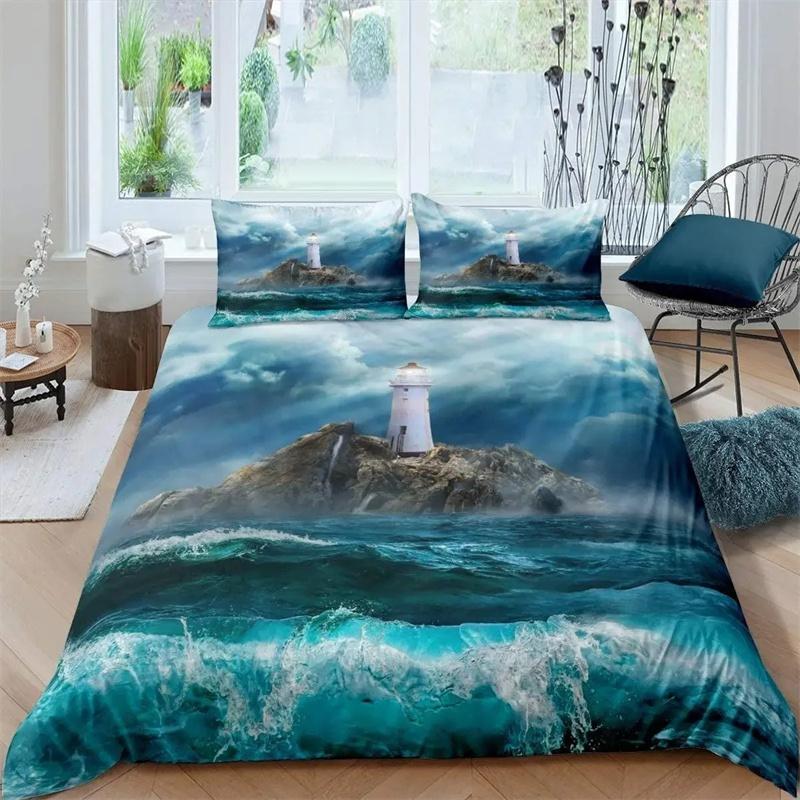 

Комплект постельного белья «Маяк», напечатанный на 3D-принтере, Пододеяльник Одеяло Комплект для кровати Покрывало Наволочка, Размер Кинг Квин Двуспальный Для мальчиков Девочек Взрослых 135X200cm