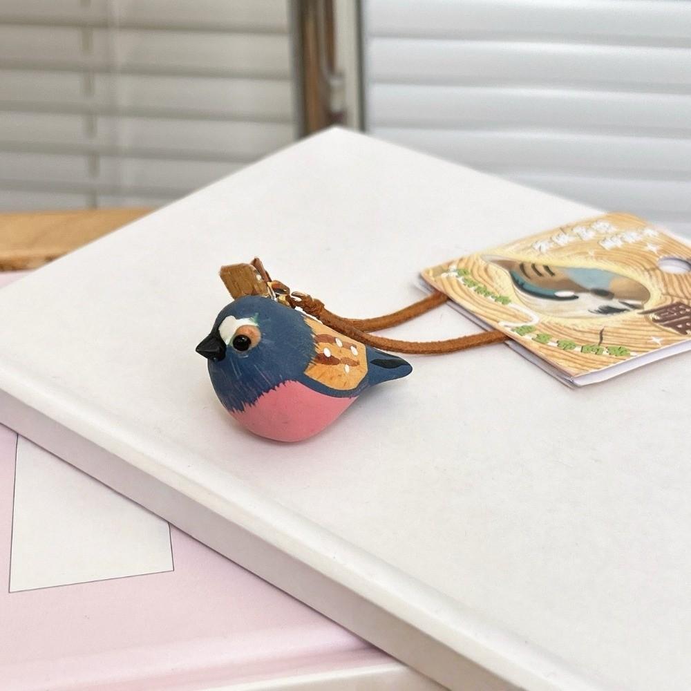 Pendentif Oiseau en Bois Moineau Porte-clés Mignons Oiseaux Sculpture sur Bois Unique Porte-clés Breloques pour Sac à Dos