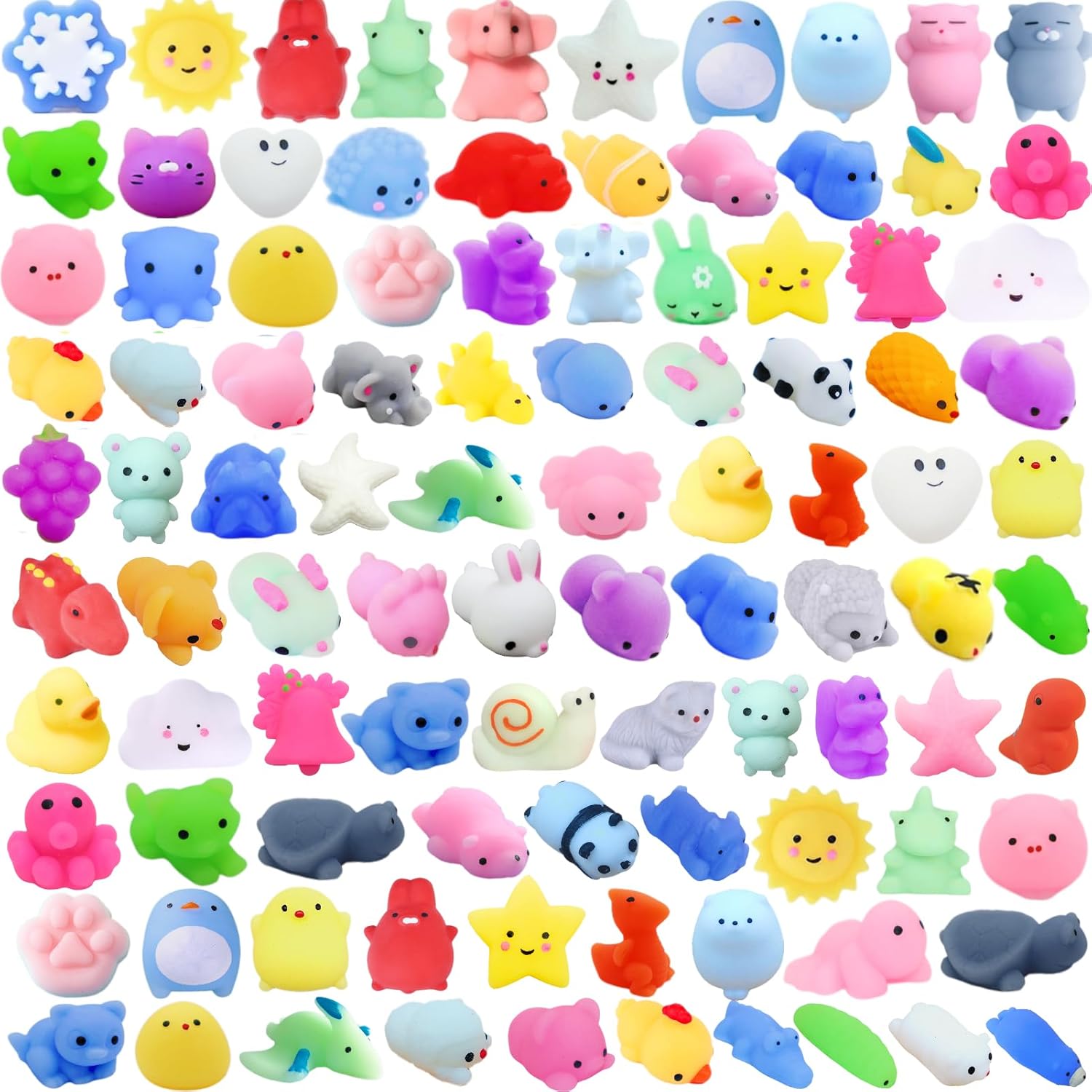 100Pcs Mochi Squishy Toy Individually Wrapped Squishy Toys for Kids Party Favors, Kawaii Squishies Animals Stress Relief Toy for Boys Girls Birthday