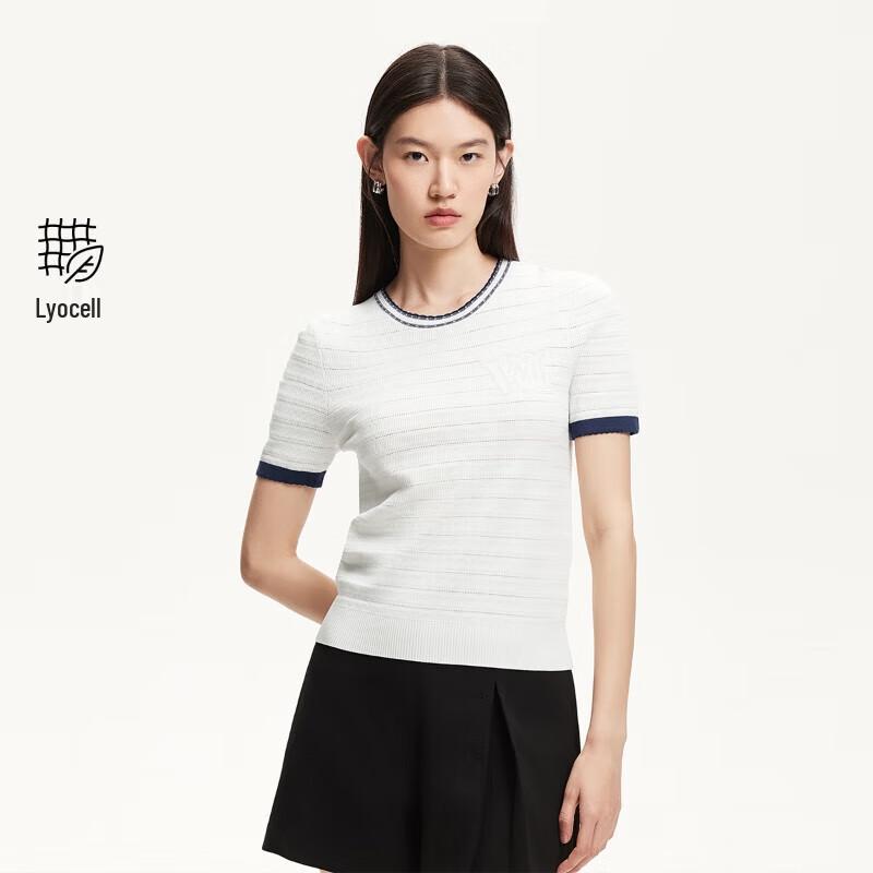 

VEROMODA 2025 Summer Lyocell Blend Knit Top with Contrast Letter Collar L