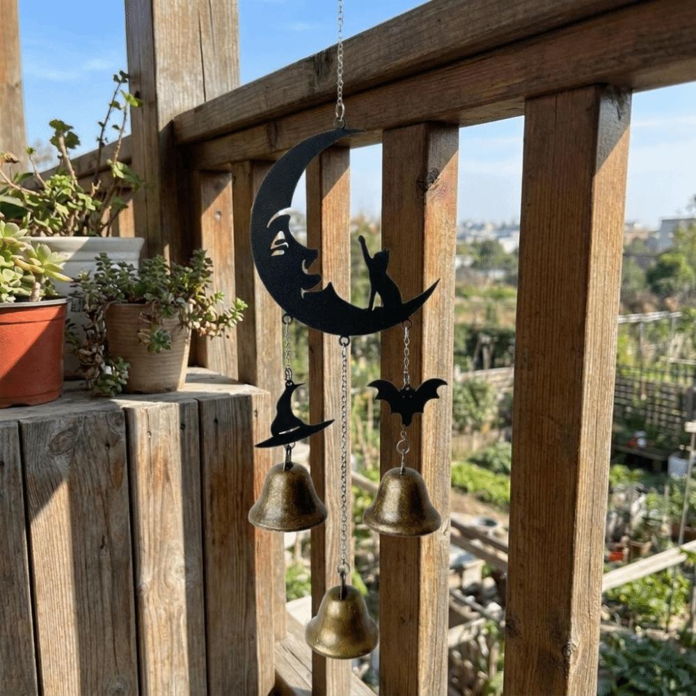Halloween Theme Retro Halloween Moon Wind Chime Decorative Durable Hanging Bell Ornament Witch Hat Black Cat Wind Chimes Patio