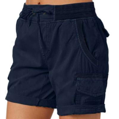 Shorts Femininos Cintura Alta Cordão Ajustável Shorts Cargo com Bolsos Cor Sólida Shorts Casuais de Verão Uso Diário