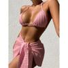 Sexy Weiß Halter 3PCS Gebunden Rock Bikini Set Frauen Hohe Taille Geschnitten Badeanzug Weiblichen Push-UP Bademode Backless Badeanzug