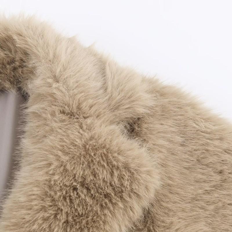 Womens Faux Fur Short Coat Casual Office Style Long Sleeve Turn Down Collar