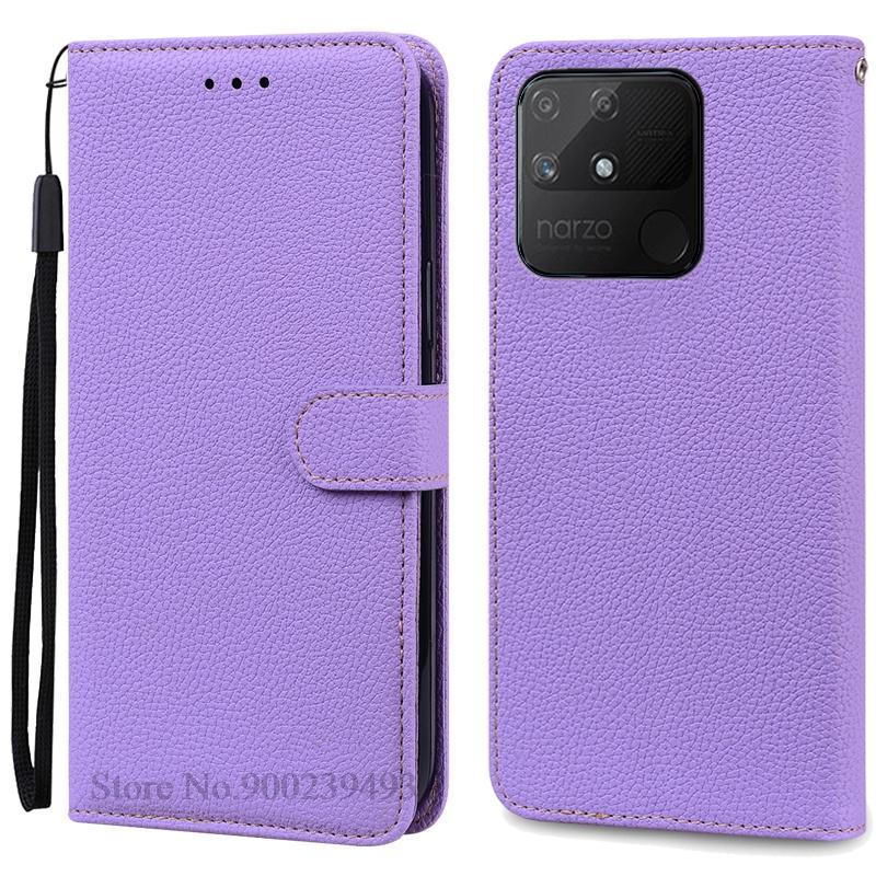 

Чохол Narzo 50A для Realme Narzo 50A, шкіряний чохол-гаманець, відкидний чохол для Realme Narzo 50A, чохол-книжка, чохол-чохол For Realme Narzo 50A світло-фіолетового кольору