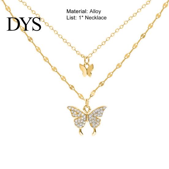 Butterfly Necklace Double Layer Rust-proof Alloy Jewelry Chain Pendant Personality Fashion Clavicle for Women