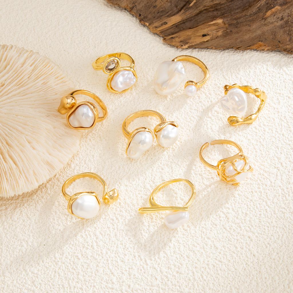 High-End Photosensitive Surface Water Drop Hug Ring Set Baroque Imitation Pearl Open Joint Ring
