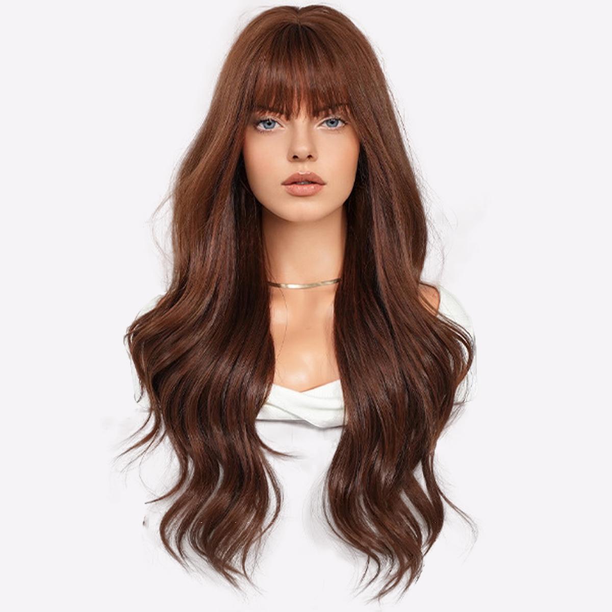

Длинный кудрявый парик цвета карамельного коричневого цвета - термостойкий синтетический парик с волнистыми волосами, натуральный парик с полной шапкой для повседневного гламура и всесезонной носки 75cm 30 inch коричневый