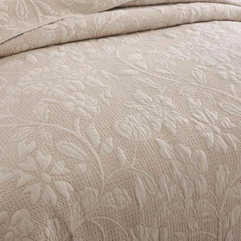Embroidered Cotton Quilt Set 3pcs Solid Color Bedspread with 2 Pillowcase King Queen Size Coverlet Blanket for Bed Comforter