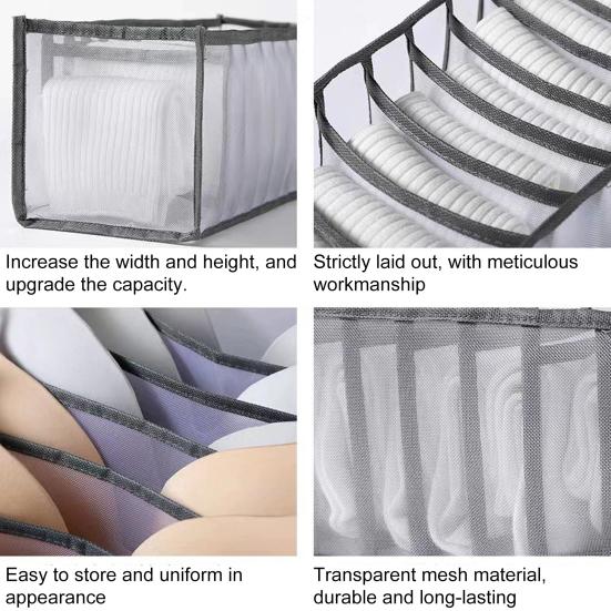 1/3Pcs Underwear Storage Bag Socks Bra Organizer Multiple Compartments Transparent Breathable Mesh Closet Storage Bag
