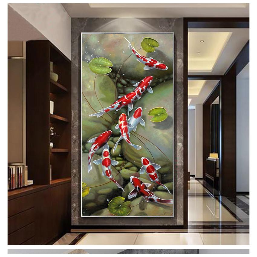 Nine Red Koi Landscape Oil Painting Canvas Poster Home Decor Modern Wall Art Picture HD Print Interior Decoration Printmaking