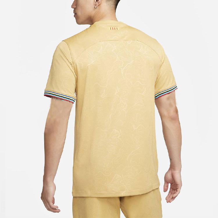 Nike Barcelona 22/23 Season Away Game Short Sleeve Soccer Jersey Men Tops Yellow DJ7675-715