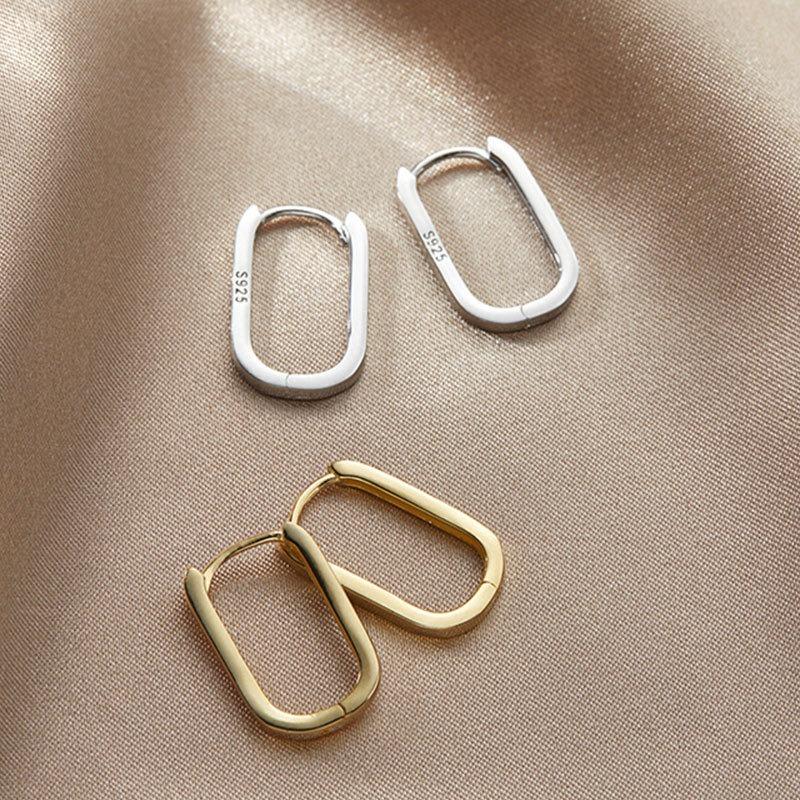 925 Silver New Trendy O-Shape Square Hoop Earrings Temperament Simple Charm Elegant Jewelry Accessories