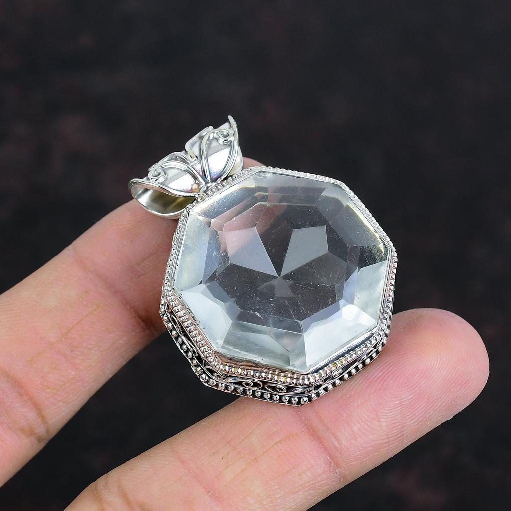 Faceted White Topaz Pendant Vintage Pendant Gemstone Pendant 925 Sterling Silver Pendant White Topaz Jewelry Handmade Pendant Gifts For Wife