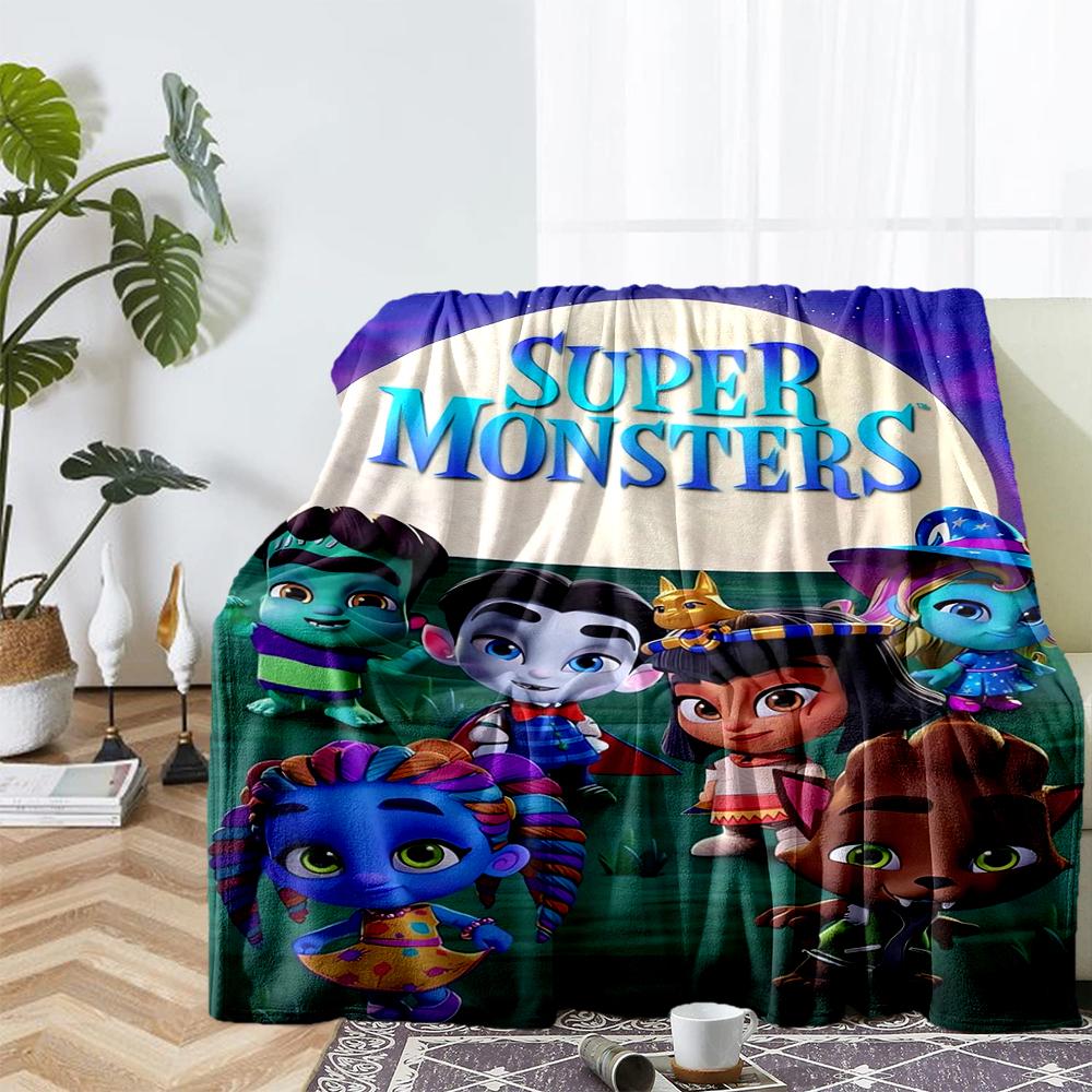 Super Monsters Theme Printed Blanket - Perfect for Couch, Bed, Travel & Outdoor Use | Machine Washable, Cozy & Durable.