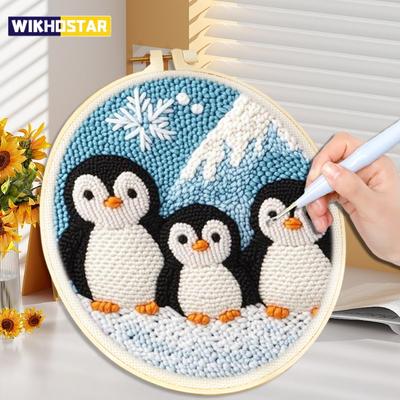 Diy Punch Needle Embroidery Starter Kits For Beginner Cartoon Cute Animals Poking Embroidery Yarn Painting Arts