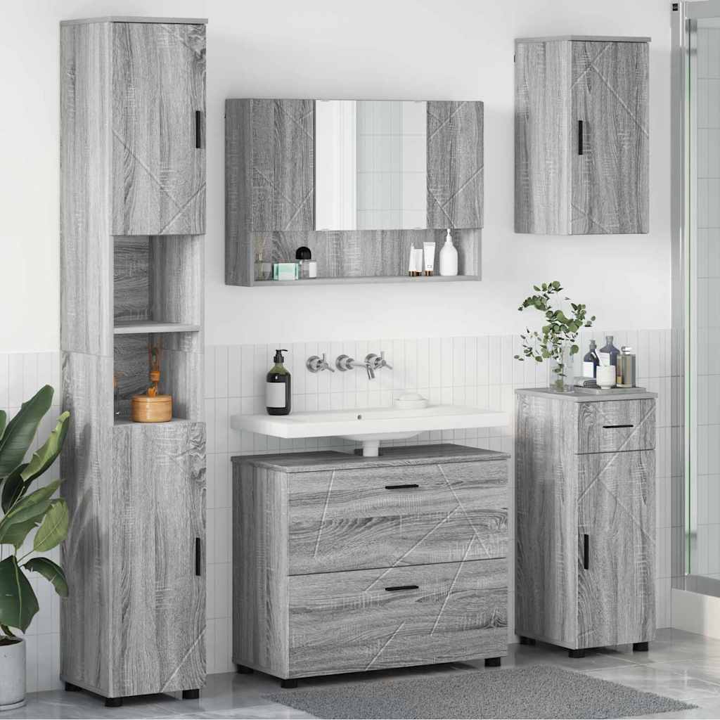 Bathroom Furniture Set 5 pcs Grey Sonoma Plywood and Metal