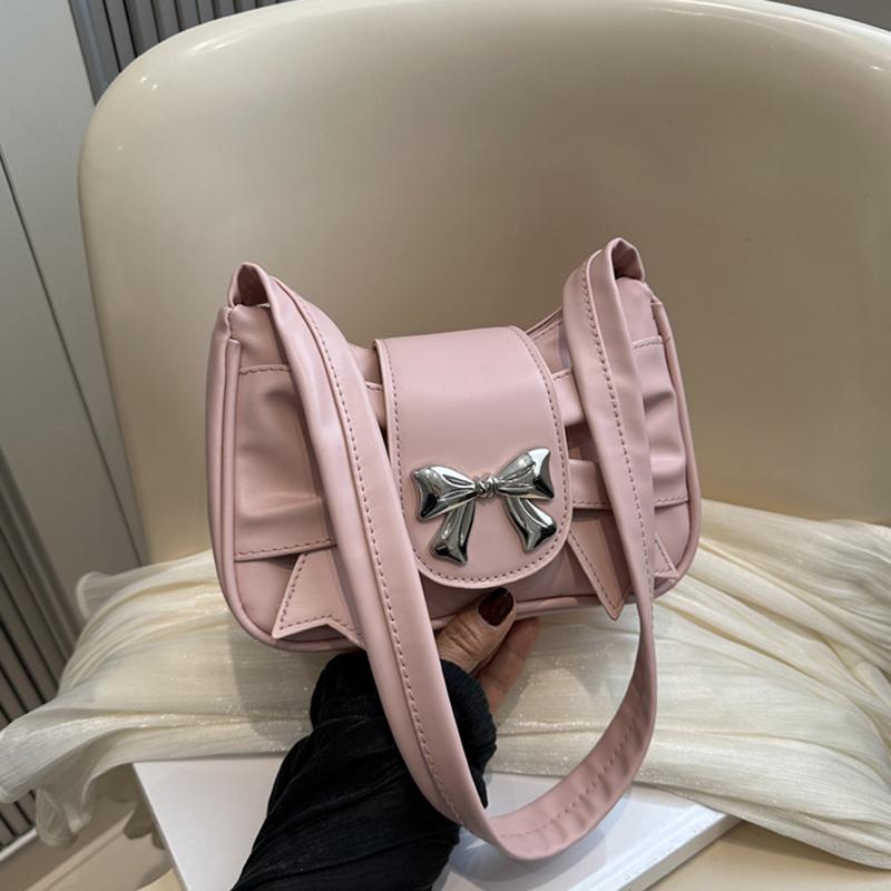A Stylish And Versatile PU Leather Shoulder Bag for Women Cute Bow Decor Solid Color Underarm Bag Perfect for Both Casual And Chic Looks. AVE