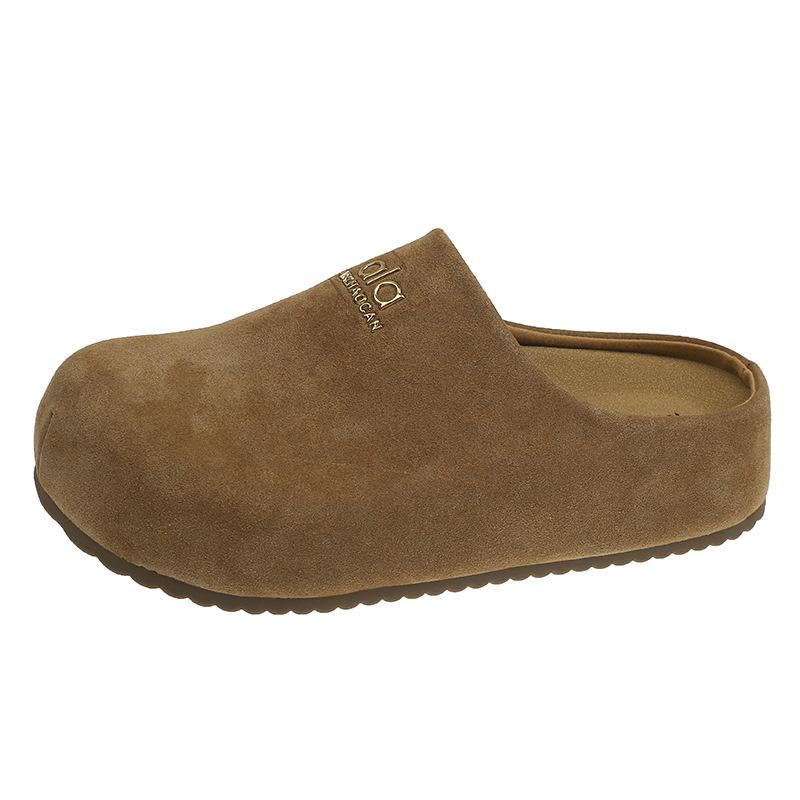 

[Fanfna] Retro Boken Baotou Slippers Women s 2025 Autumn Versatile Frosted Boken Height Increasing Half Slippers 35 хаки