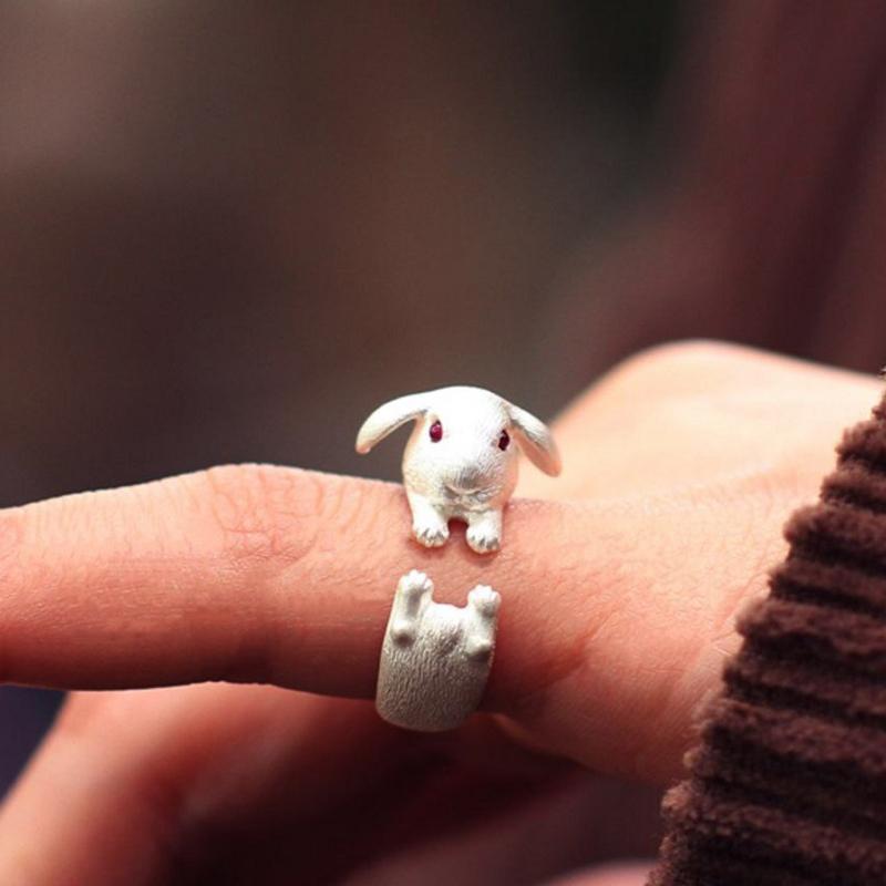 Anello Animale Coniglio Carino Vintage Uomo Aperto Regolabile Metallo Punk Moda Forma Orecchie di Coniglio Anelli con Zirconi Per Donne 2026 Nuovi Gioielli