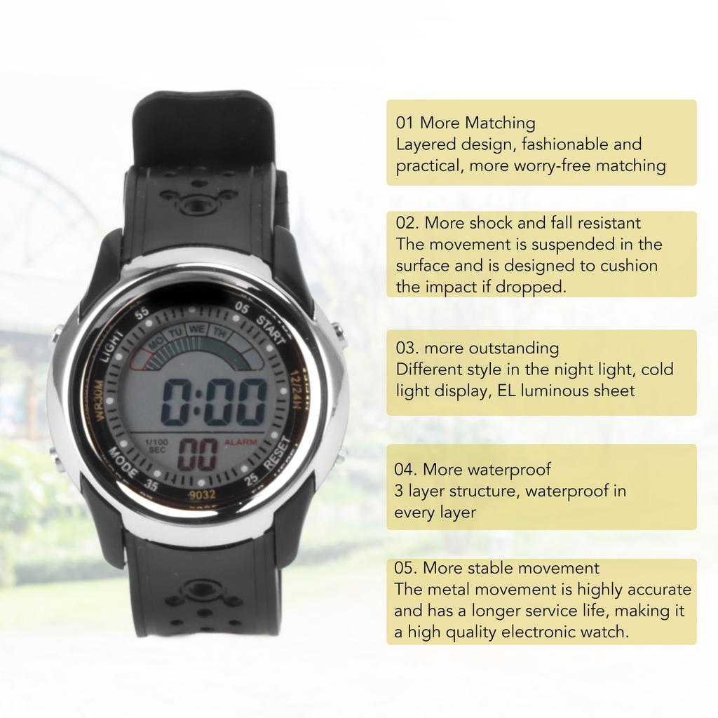 Sports Watch Luminous Waterproof Wear Resistant Alarm Function Stylish Digital Sports Watch for Outdoor Activities Silver