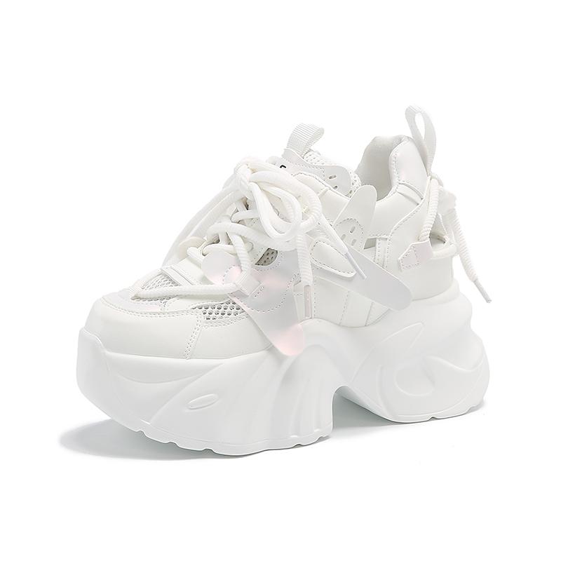 Fashion New Spring Mesh Sneakers Women Bling Platform Sports Shoes Woman Goth Thick Bottom High Heels Female 8CM Summer Hollow Sneakers
