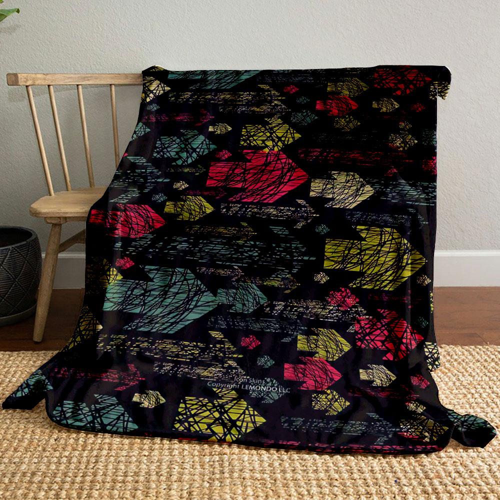 Colorful scribbled arrows and geometric shapes on a black background. for all seasons blanket lunch break throw gift