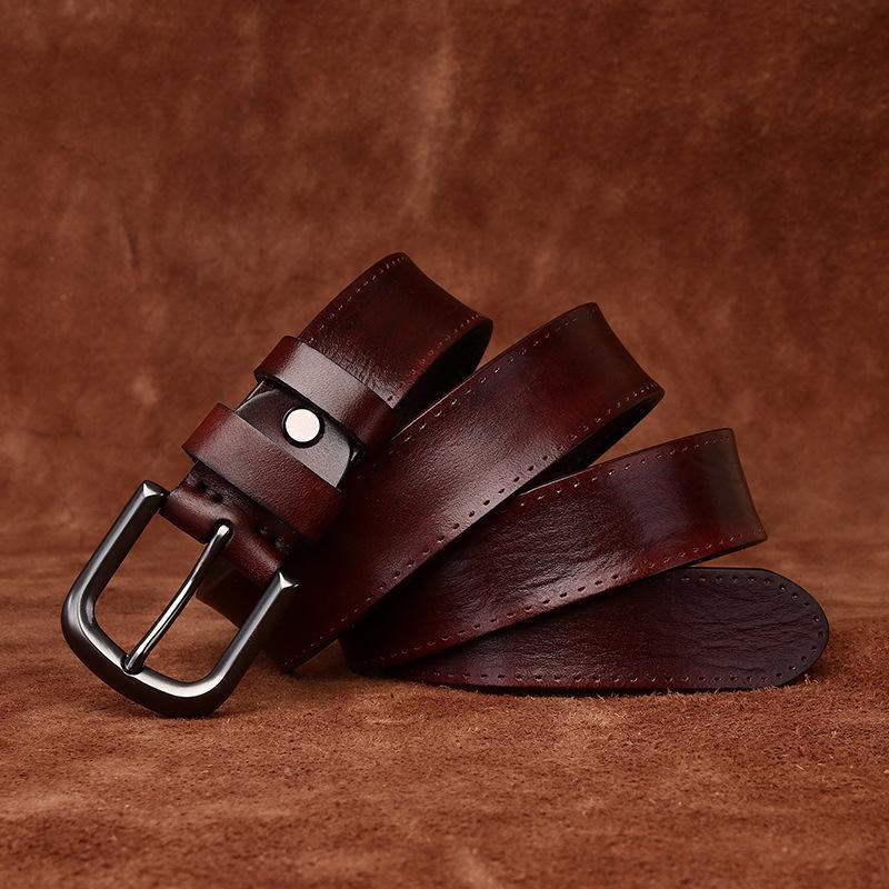 Opasek Unisex Široký retro Módní Kožený Spona Pásek První vrstva Hovězí kůže Volnočasové džíny Pásek