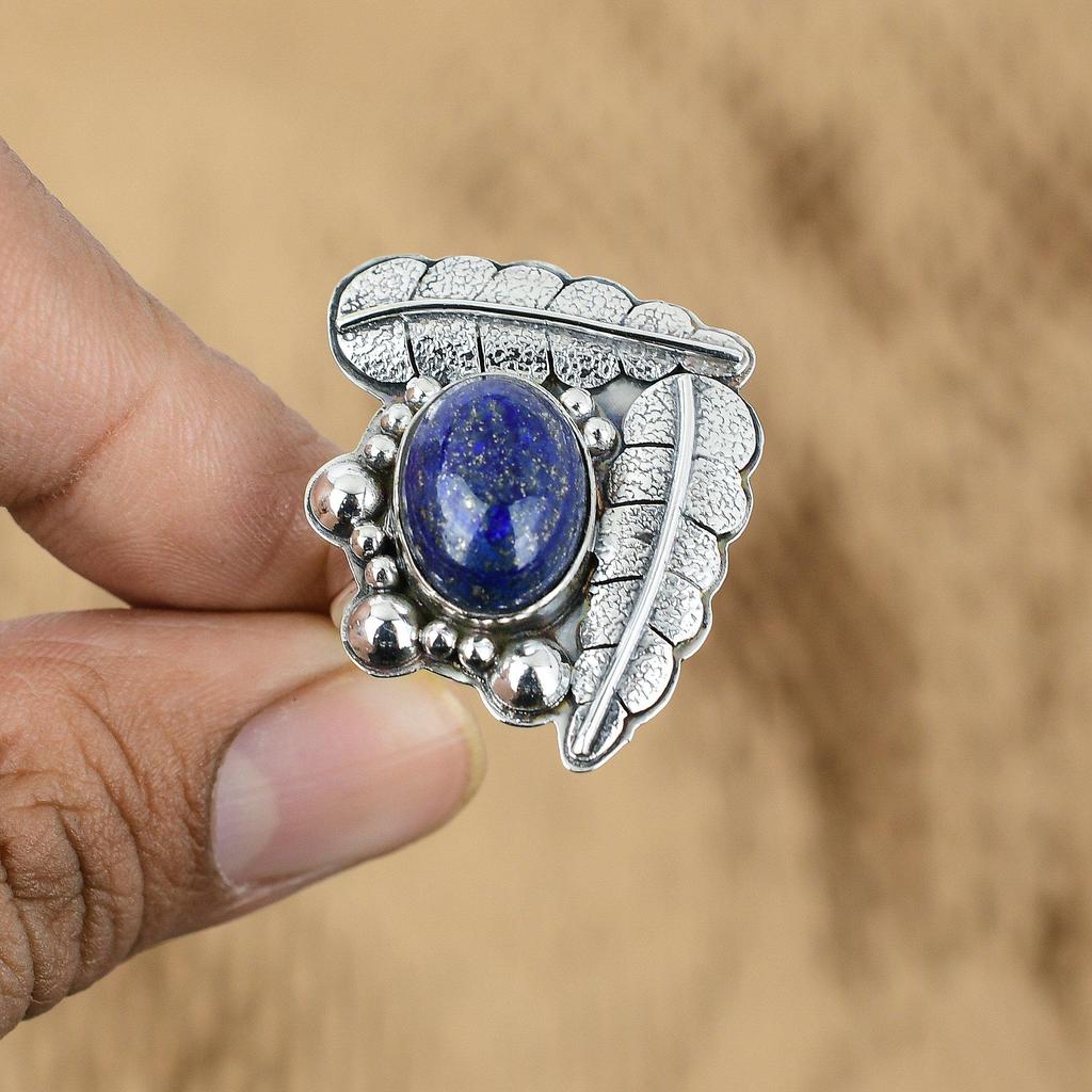 Mothers day Deal 925 Sterling Silver Oval Lapis Lazuli Stone Wife Ring Jewelry