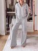 2025 Autumn/Winter V-neck Long Sleeve Loose Solid Color Women's Fashion Casual Pants Set