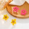 Matte Pink Layered Flower Stud Earrings Sparkly Bead Center Three Dimensional Floral Ear Jewelry for Women Summer Daily Wear