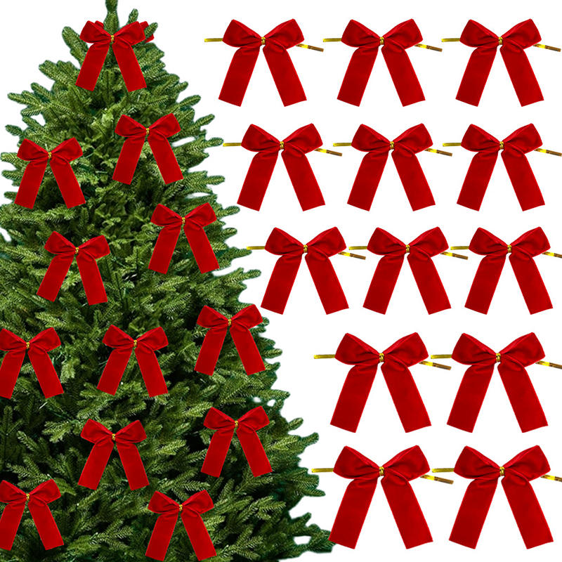 12pcs Christmas Bow Decoration Christmas Tree Hanging Ornaments Bowknot For Xmas Wreath New Year 2025 Navidad Gifts Bow